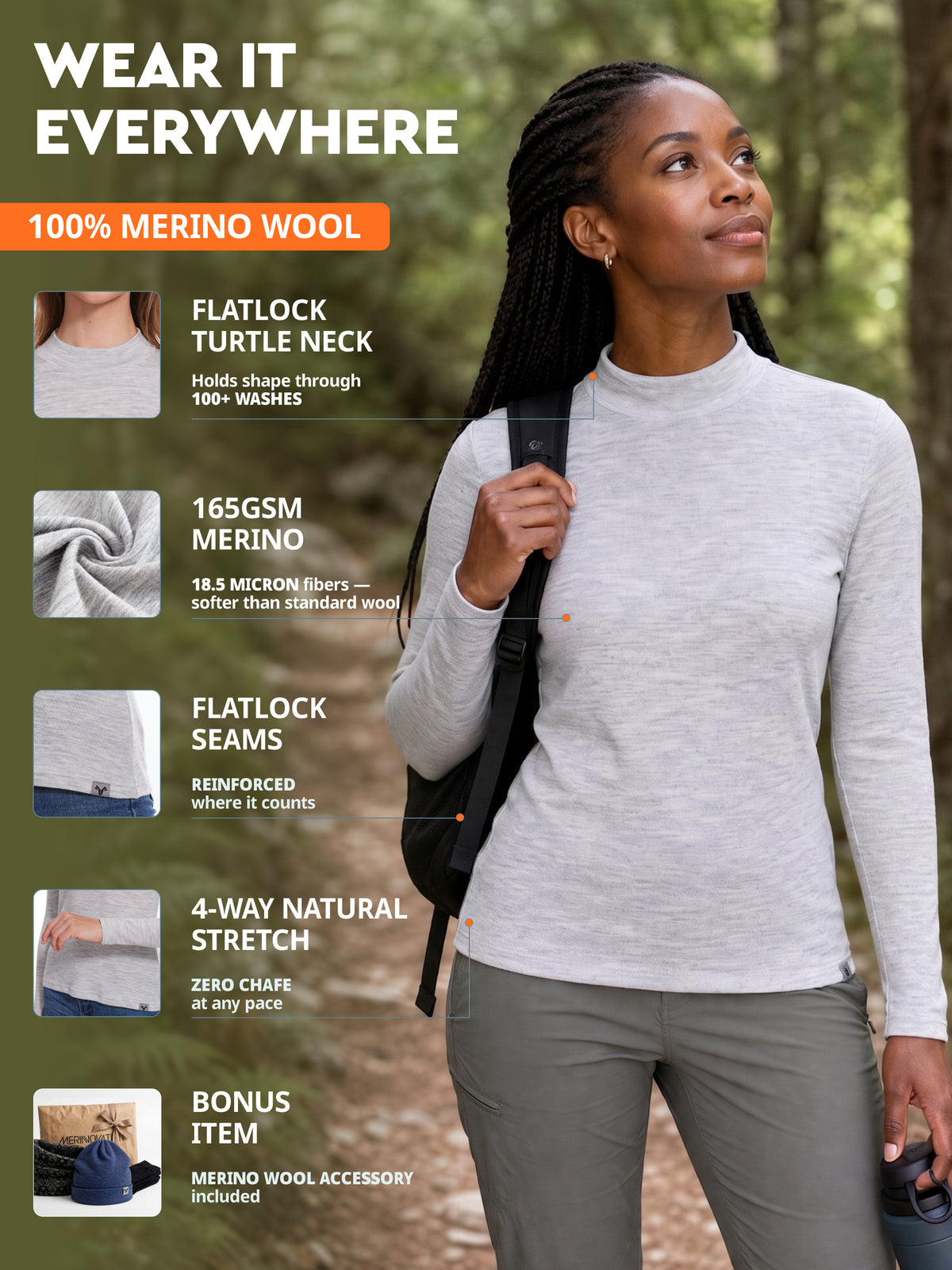 Women's merino turtleneck lifestyle