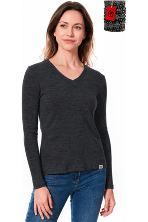 Women's Merino Wool Long Sleeve V-Neck 250 Charcoal Marle