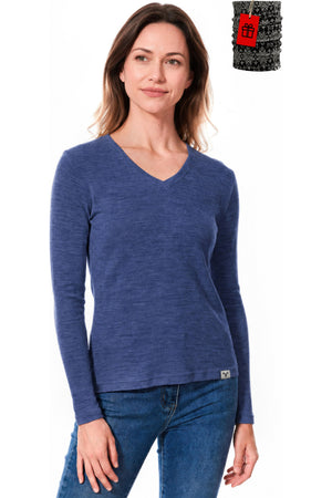 Women's Merino Wool Long Sleeve V-Neck 250 Indigo Blue