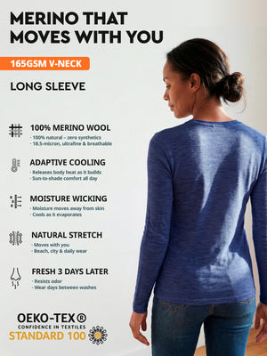 Women's merino V-neck features - Midweight 250