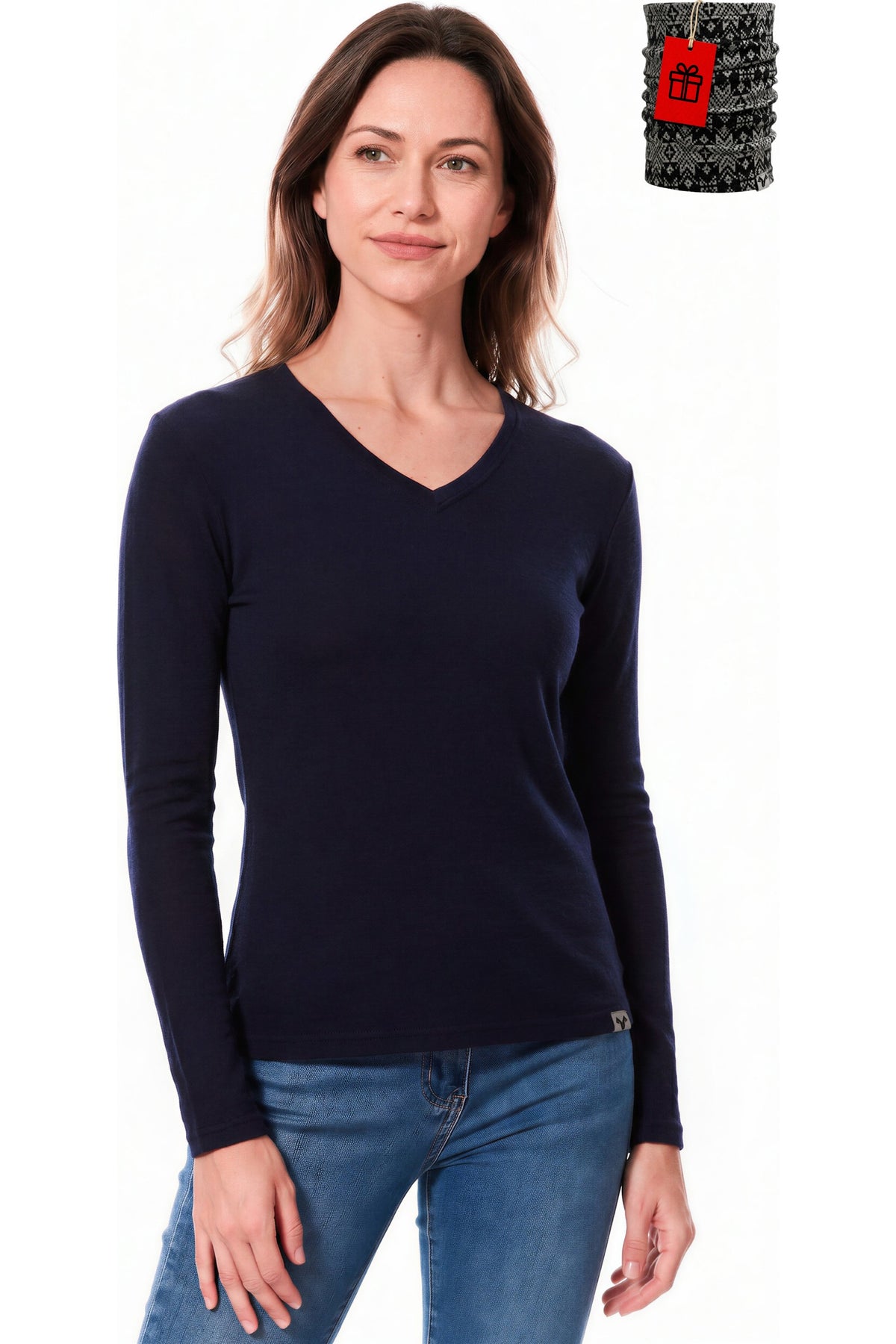 Women's Merino Wool Long Sleeve V-Neck 250 Navy