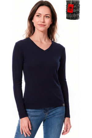 Women's Merino Wool Long Sleeve V-Neck 250 Navy