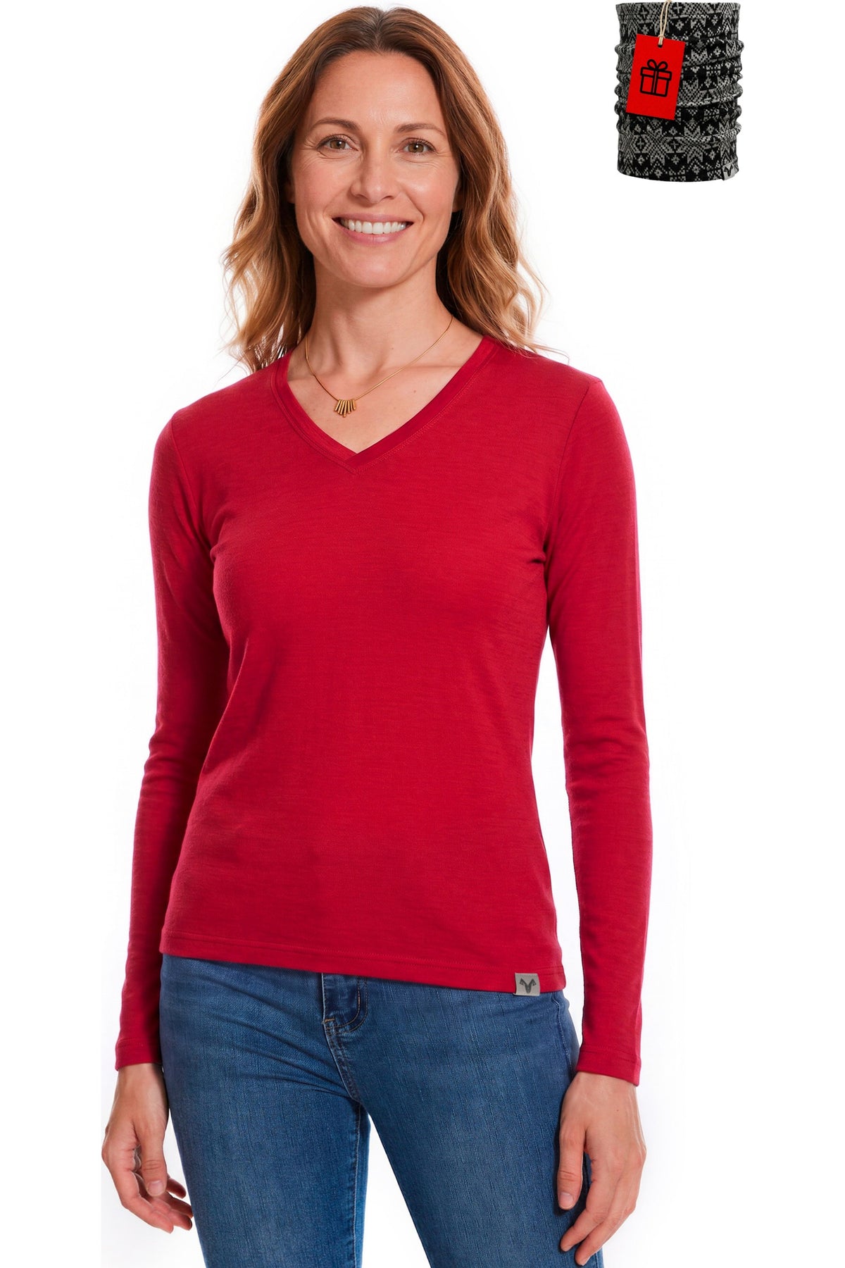 Women's Merino Wool Long Sleeve V-Neck 165 Viva Magenta