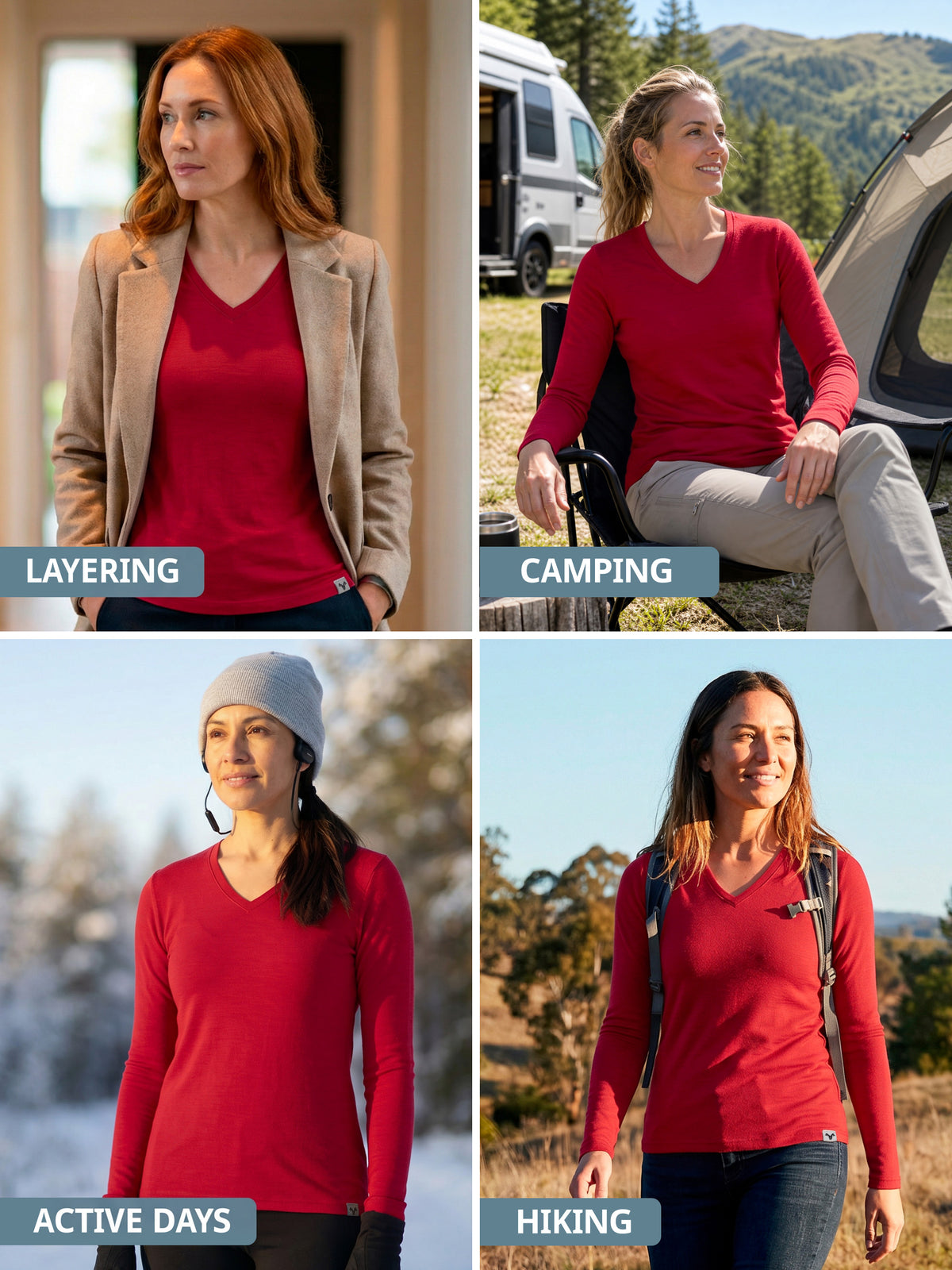 Women's merino V-neck construction details