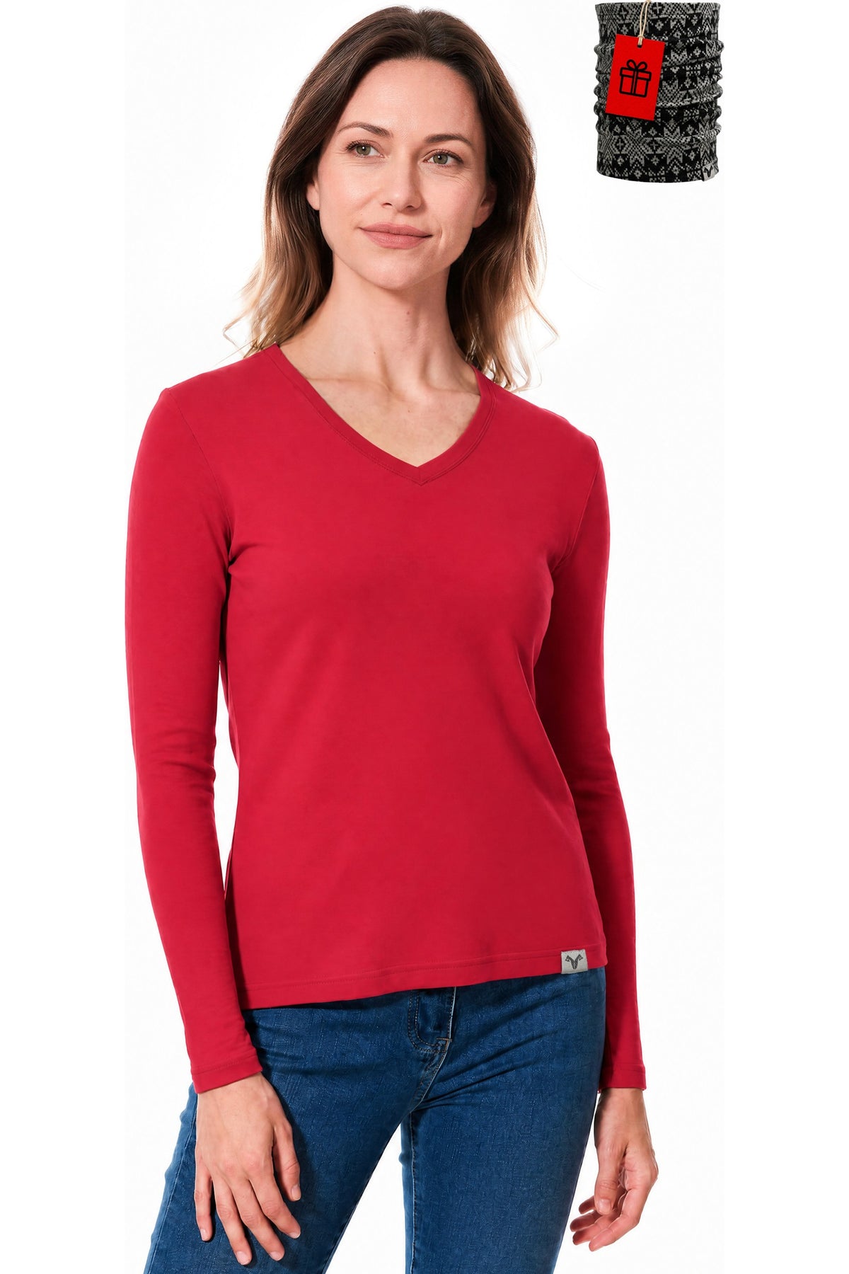 Women's Merino Wool Long Sleeve V-Neck 250 Viva Magenta