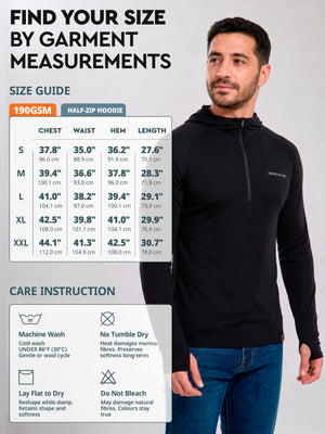 Old Collection size guide S-XXL and care instructions - Half-Zip Hoodie 190 GSM