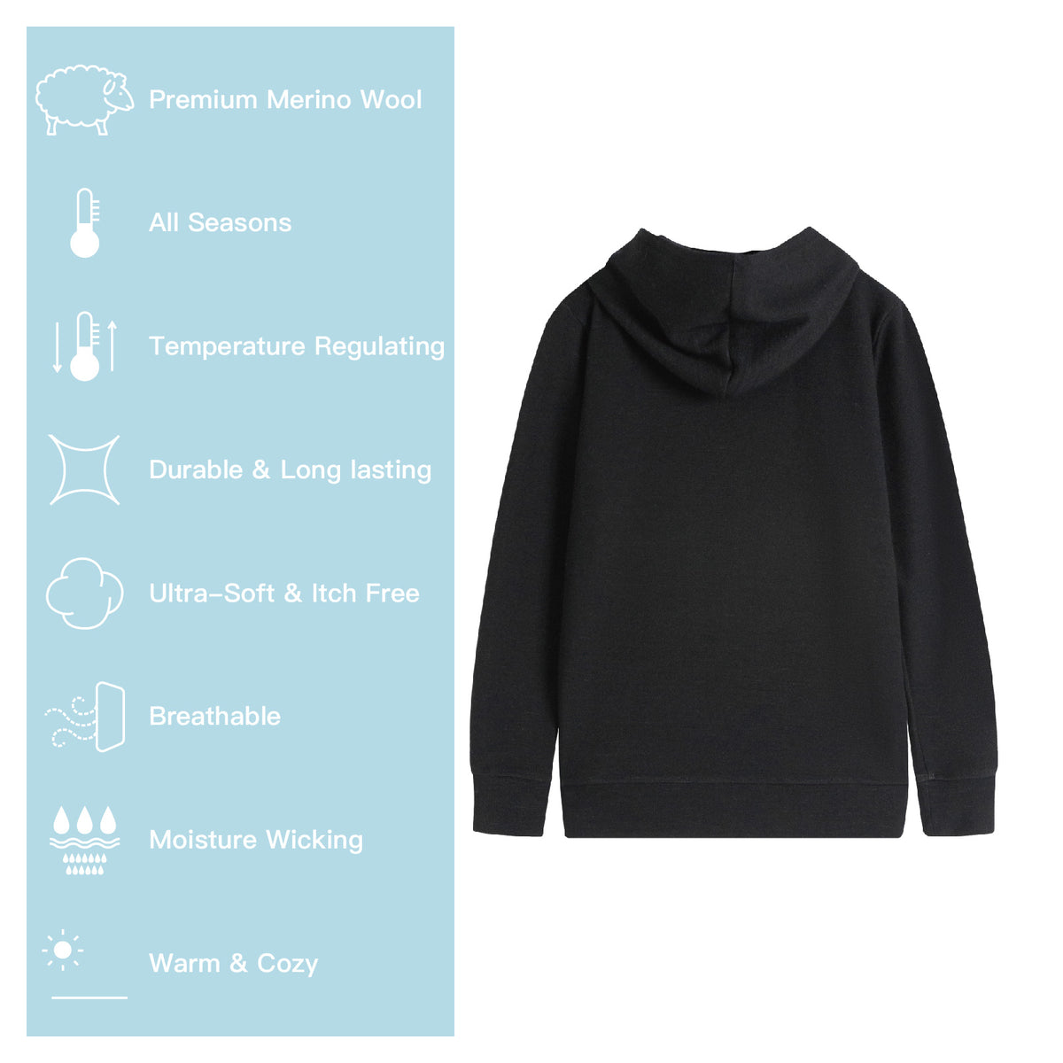 Kids merino cotton hoodie features - Old Collection