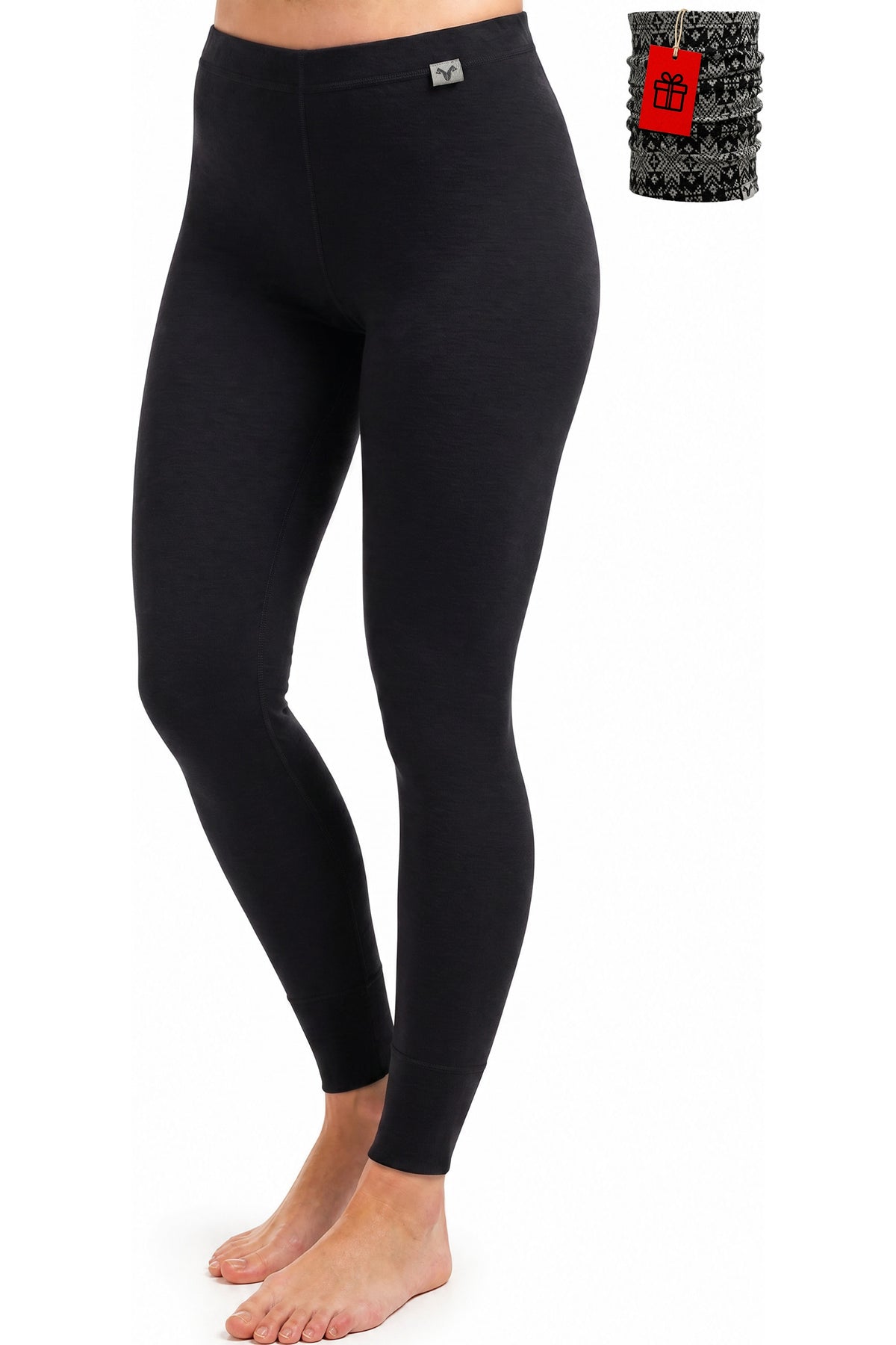 MERINNOVATION Women's Merino Wool Leggings 250 Black with bonus neck warmer
