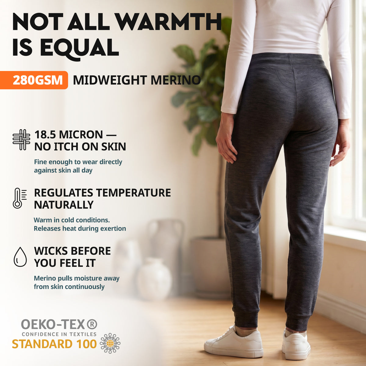 Women's merino joggers Charcoal Marle details