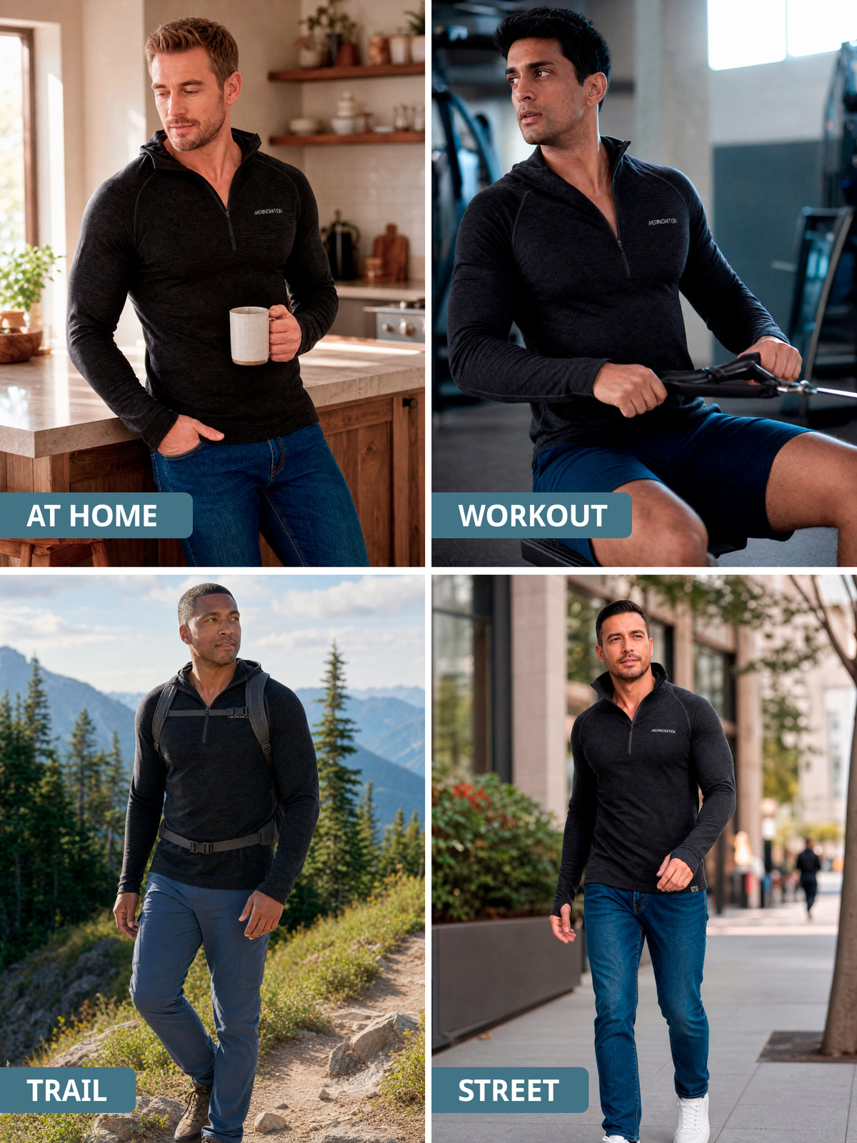 Men's merino hoodie Charcoal details - Old Collection