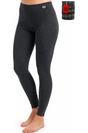 Women's Merino Wool Leggings 250 Charcoal Marle with bonus neck warmer