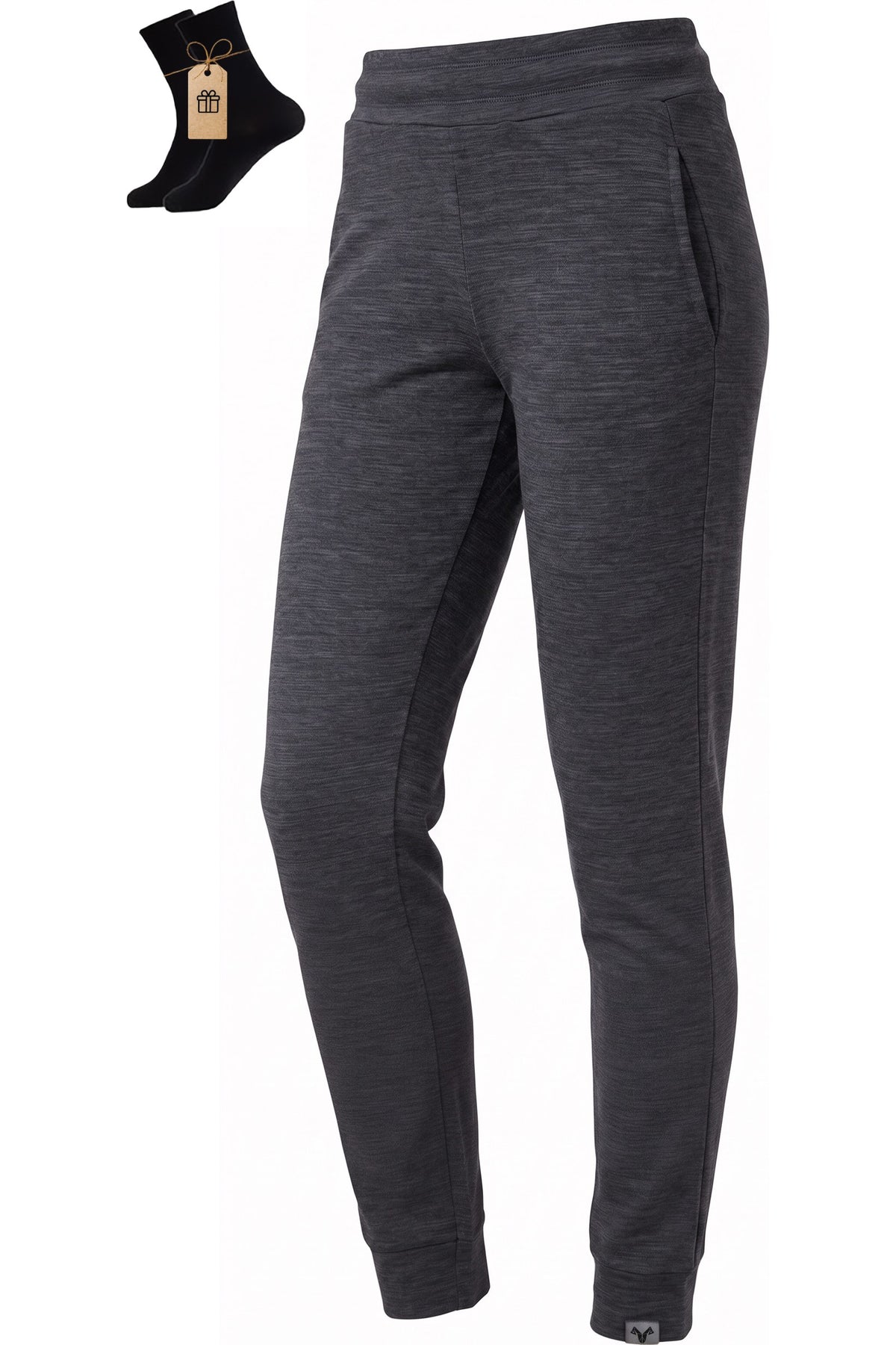 MERINNOVATION Women's Merino Wool Joggers Charcoal Marle with bonus merino socks