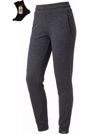 MERINNOVATION Women's Merino Wool Joggers Charcoal Marle with bonus merino socks
