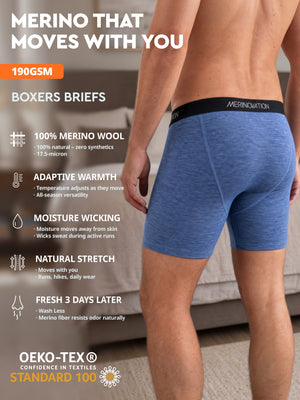 Men's merino wool boxer briefs Deep Blue features