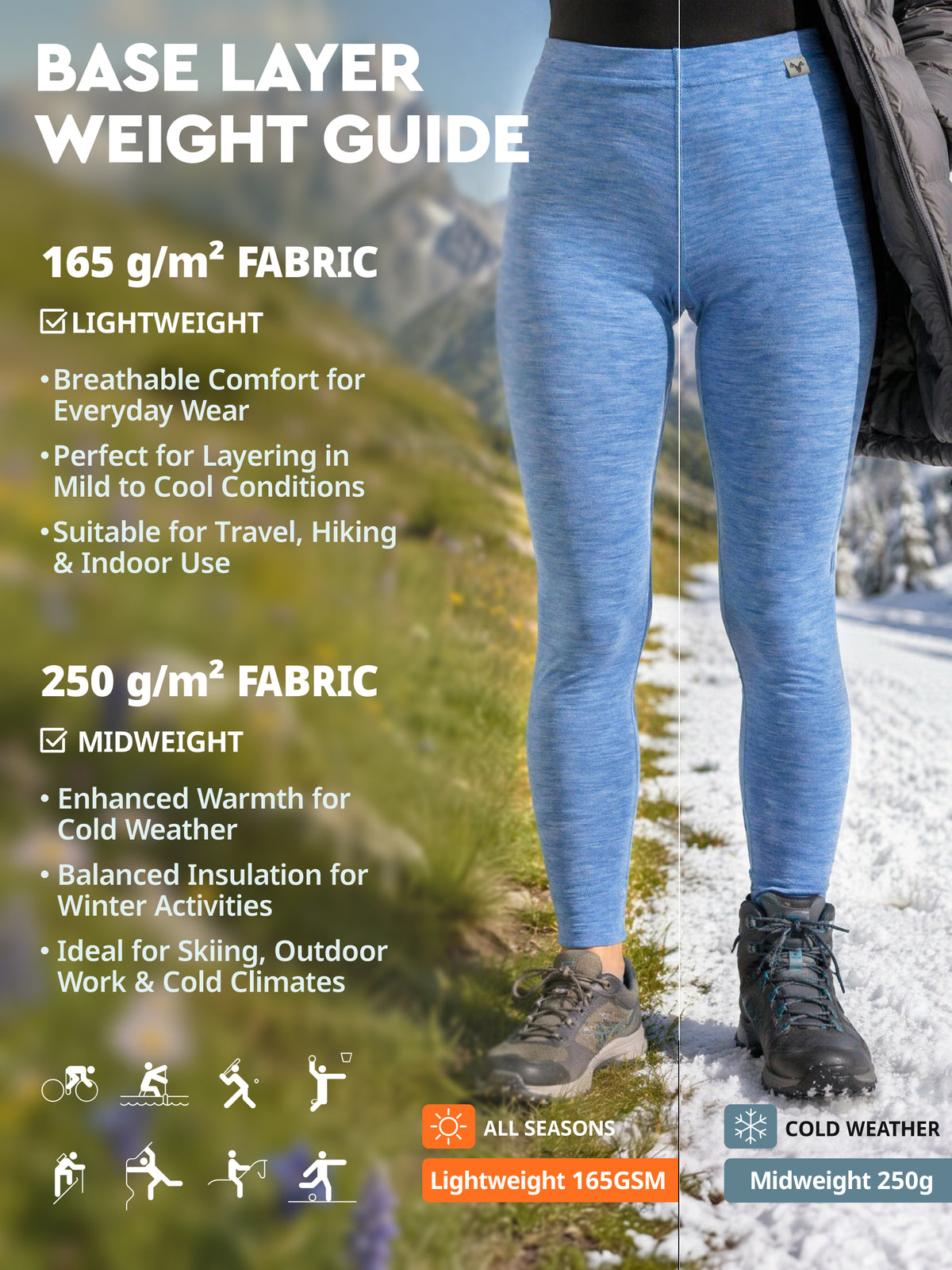 Women's merino leggings Deep Blue details