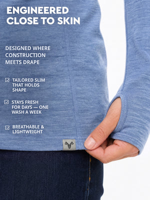 Women's merino hoodie Deep Blue details
