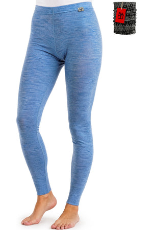 Women's Merino Wool Leggings 165 Deep Blue with bonus neck warmer