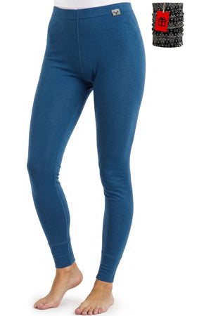 Women's Merino Wool Leggings 165 Denim with bonus neck warmer