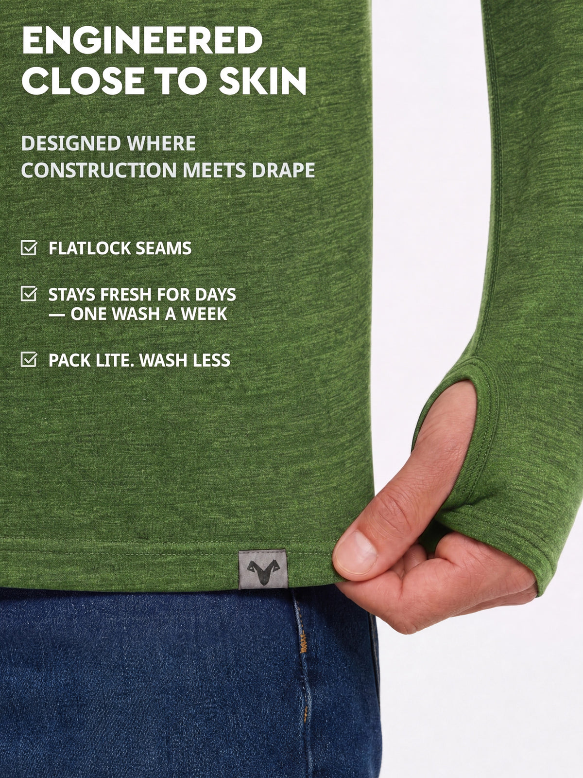 Men's merino hoodie Green Olive lifestyle