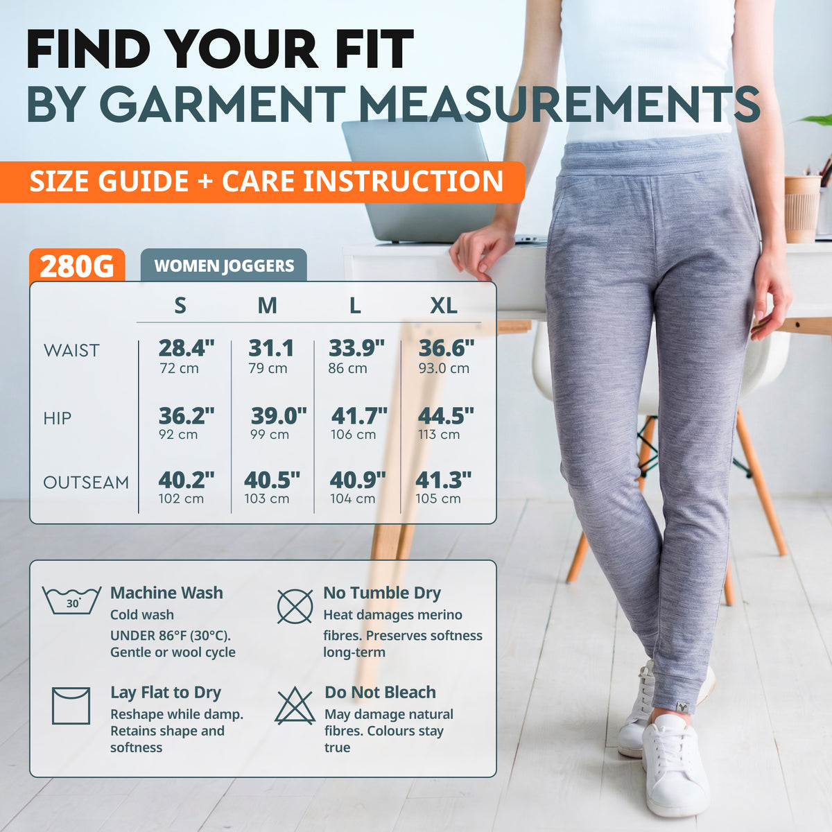Size guide and care instructions - Women Joggers 280G