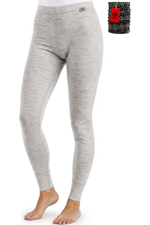 Women's Merino Wool Leggings 165 Grey Marle with bonus neck warmer