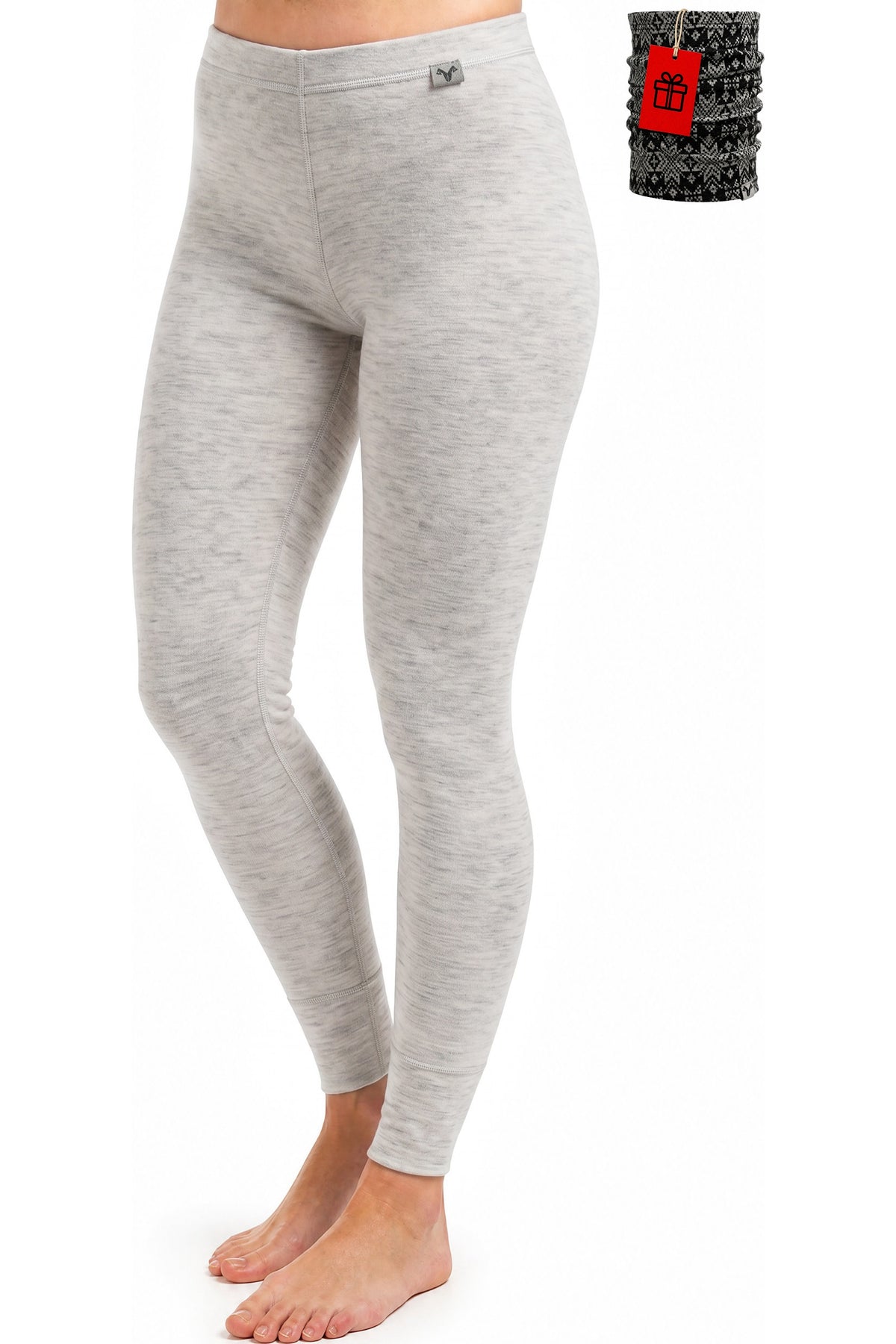 Women's Merino Wool Leggings 250 Grey Marle with bonus neck warmer