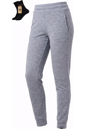 MERINNOVATION Women's Merino Wool Joggers Grey Marle with bonus merino socks