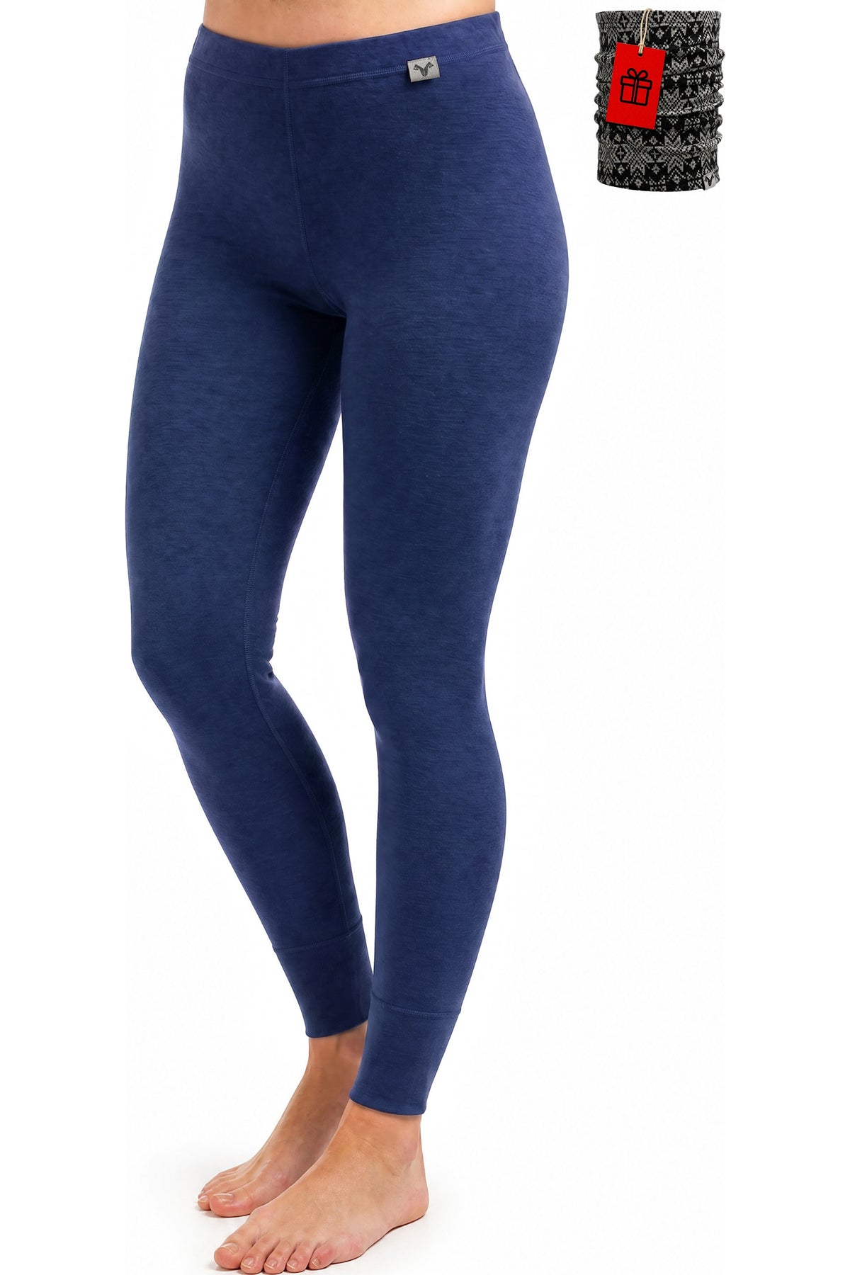 Women's Merino Wool Leggings 250 Indigo Blue with bonus neck warmer