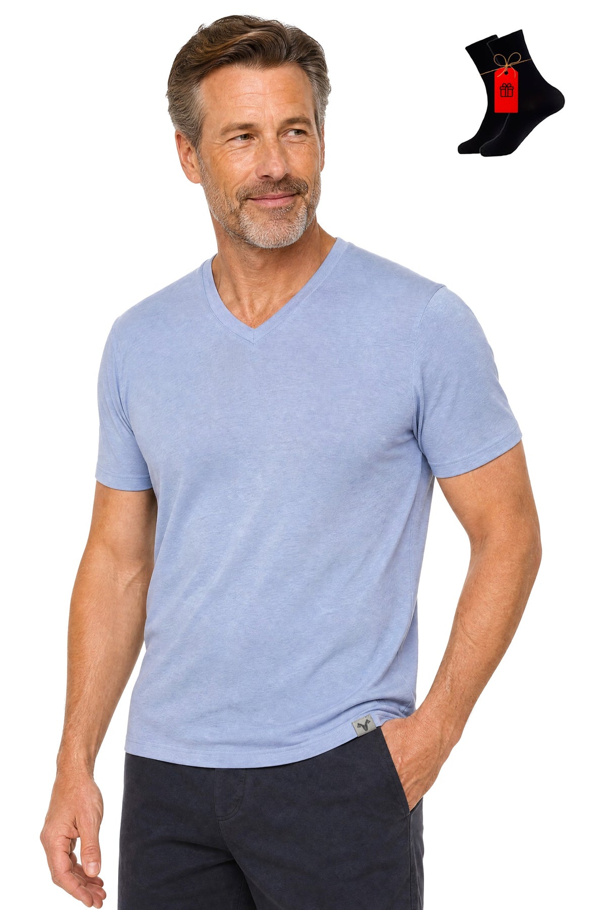 MERINNOVATION Men's Merino Wool V-Neck T-Shirt - Ashley Blue