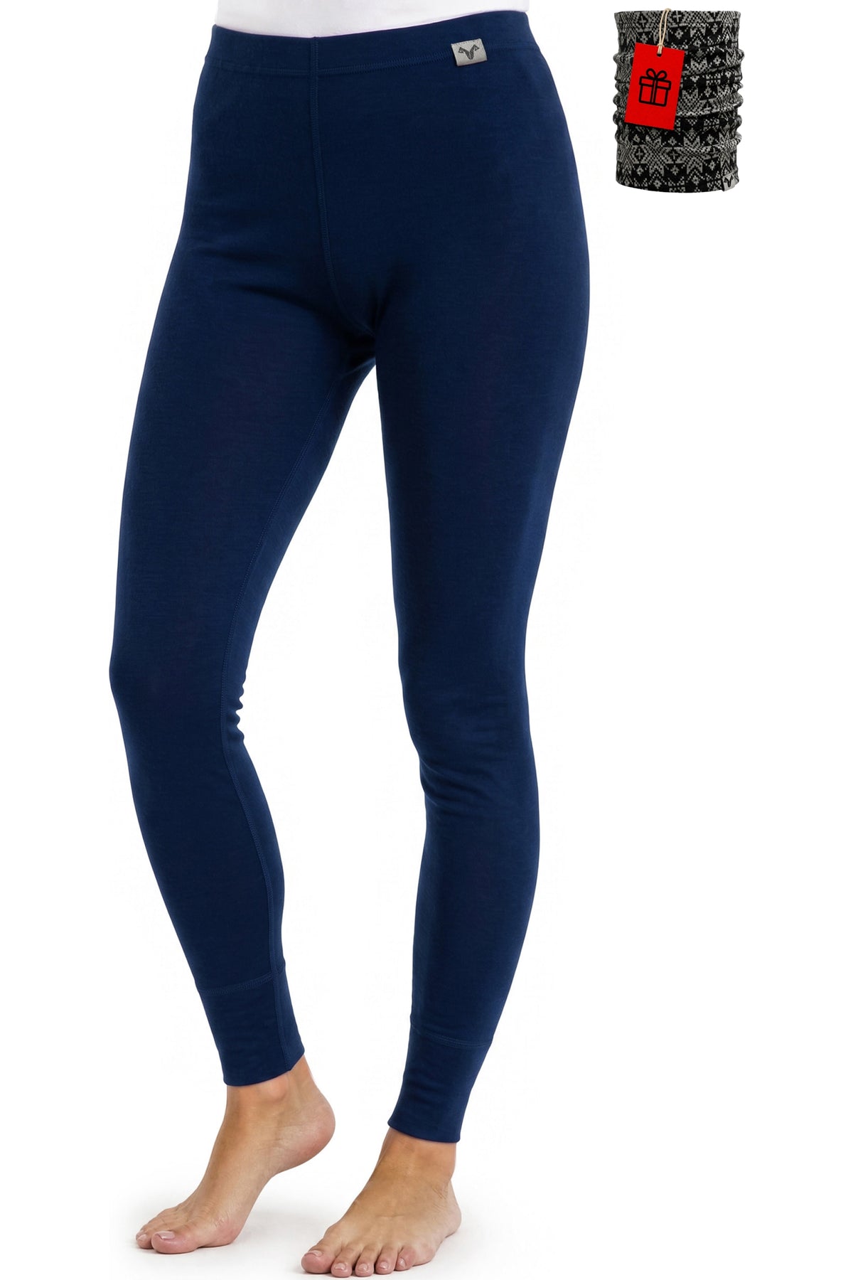 Women's Merino Wool Leggings 165 Navy with bonus neck warmer