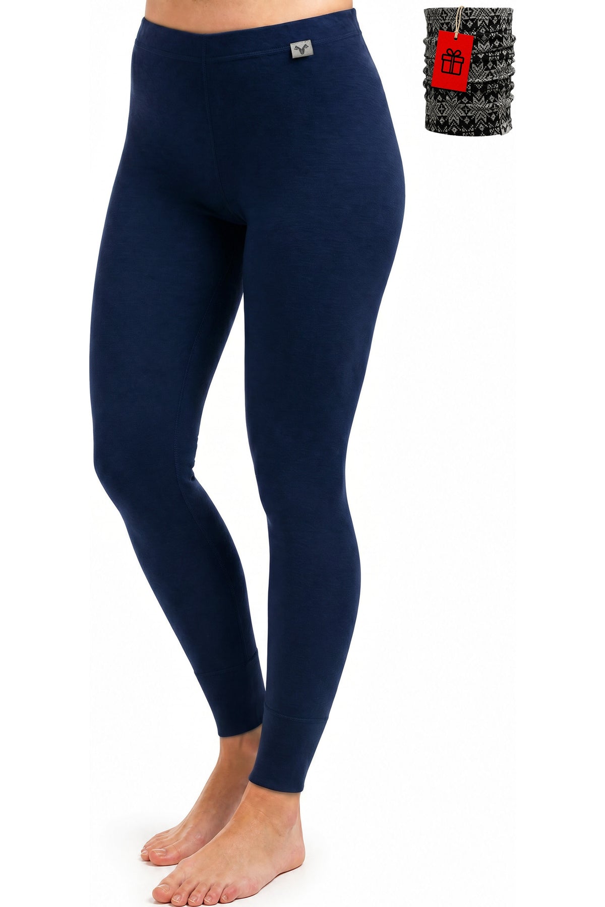 Women's Merino Wool Leggings 250 Navy with bonus neck warmer