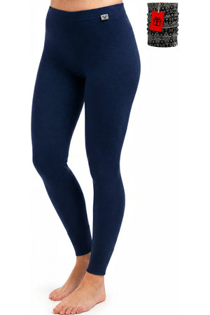 Women's Merino Wool Leggings 250 Navy with bonus neck warmer