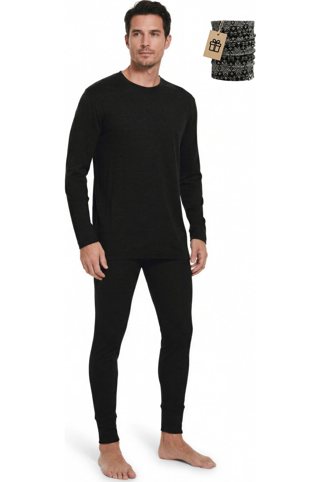 MERINNOVATION Men's Merino Wool Base Layer Set 165 Black