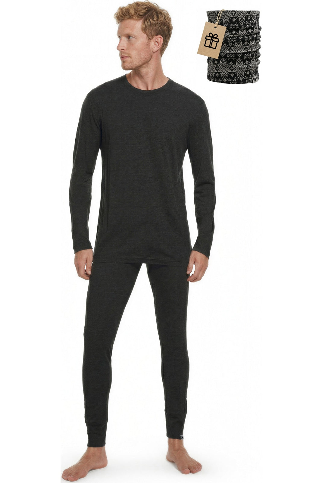 MERINNOVATION Men's Merino Wool Base Layer Set 165 Charcoal