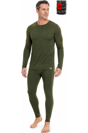 MERINNOVATION Men's Merino Wool Base Layer Set 165 Olive Green Marle