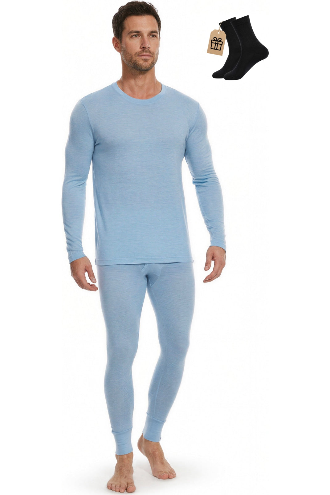 MERINNOVATION Men's Merino Wool Base Layer Set 165 Summer Blue