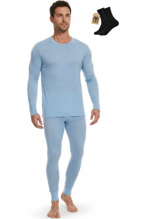 MERINNOVATION Men's Merino Wool Base Layer Set 165 Summer Blue