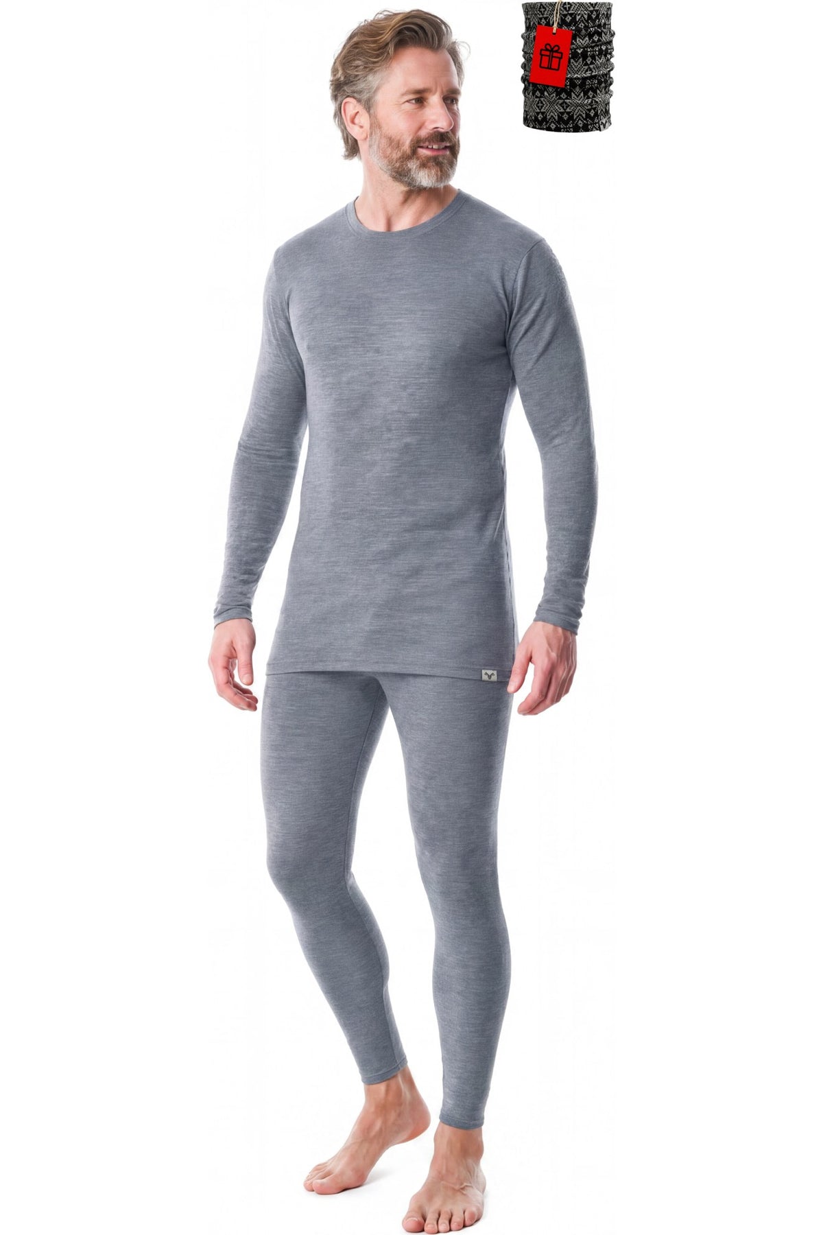 MERINNOVATION Men's Merino Wool Base Layer Set 250 Grey Marle
