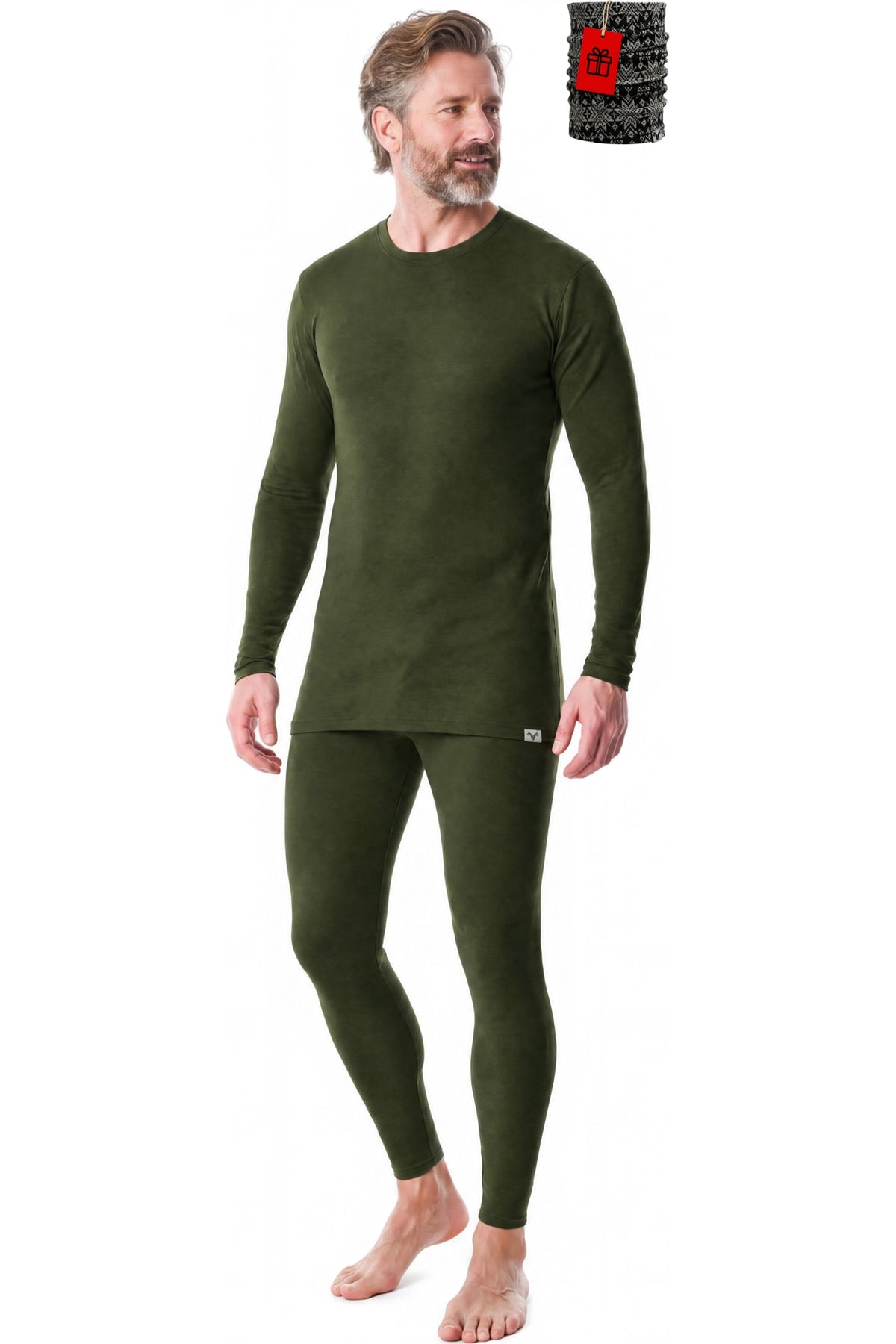 MERINNOVATION Men's Merino Wool Base Layer Set 250 Olive Green Marle