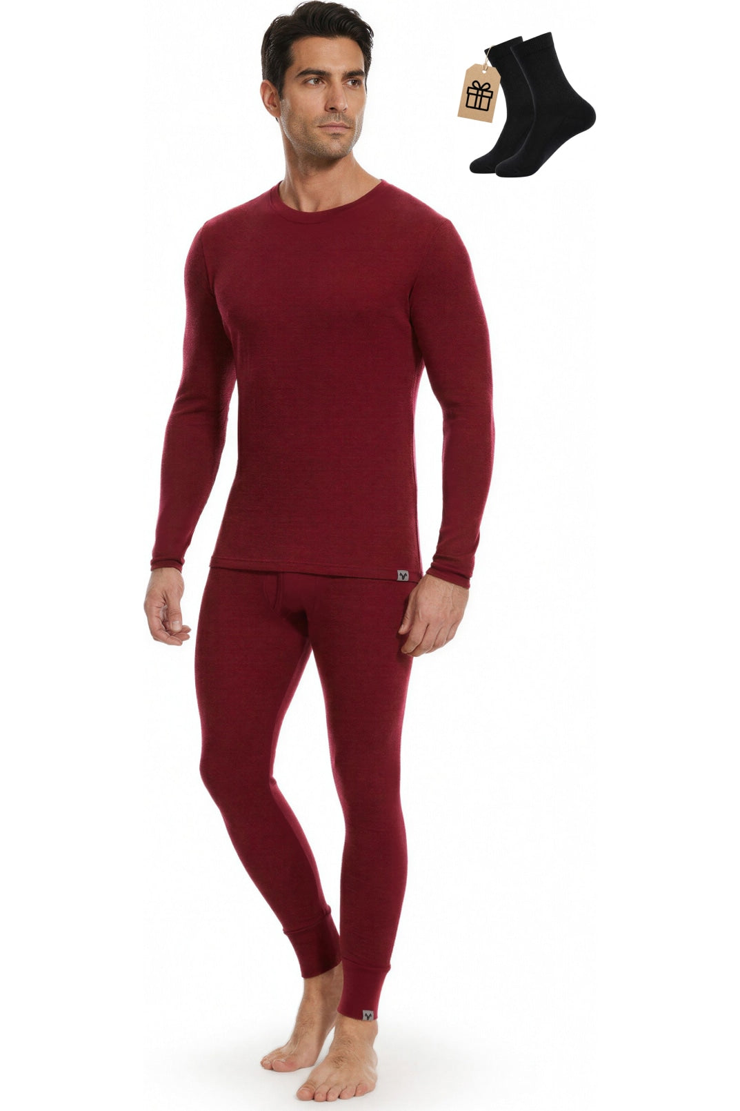 MERINNOVATION Men's Merino Wool Base Layer Set 250 Rhubarb Red