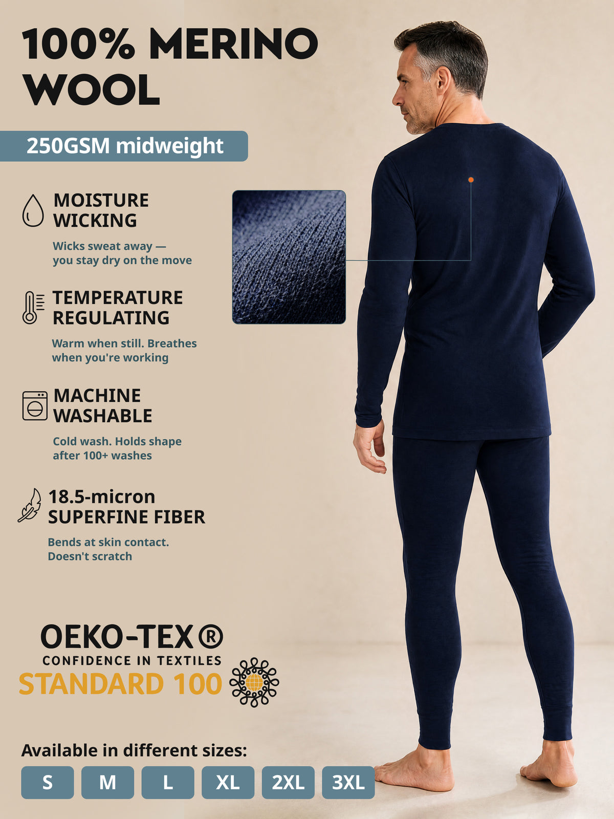 100% Merino Wool - 250 GSM midweight