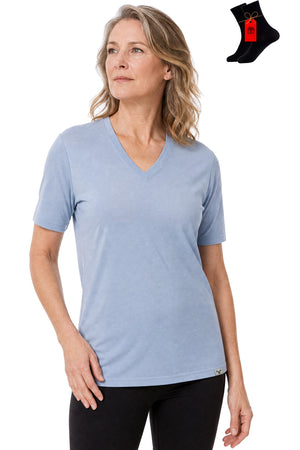 MERINNOVATION Women's Merino Wool V-Neck T-Shirt - Ashley Blue